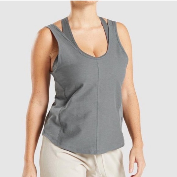 NWT GYMSHARK- Pause Tank Charcoal Baggy Boxy Tank - Picture 1 of 9